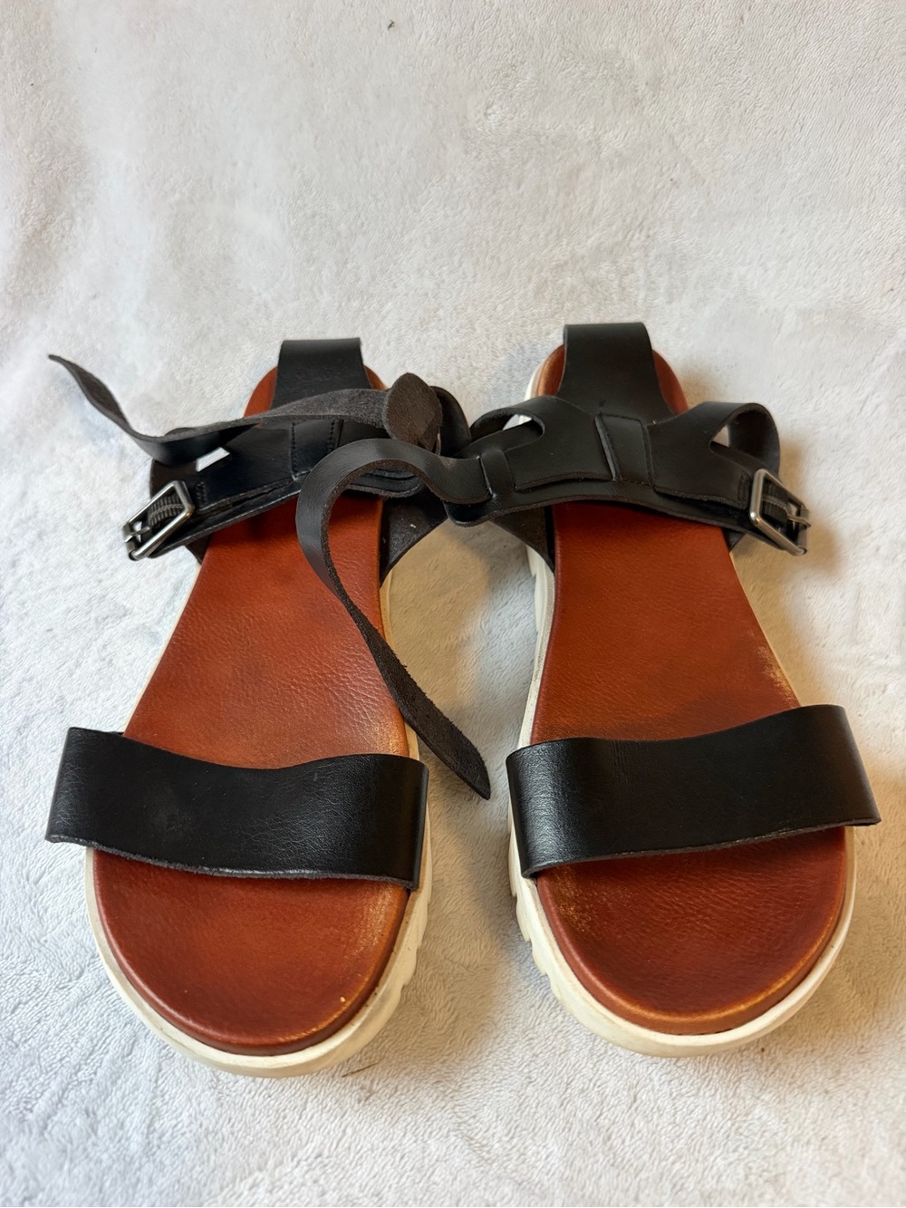 MIA Black Strap Sandals with Brown Footbed